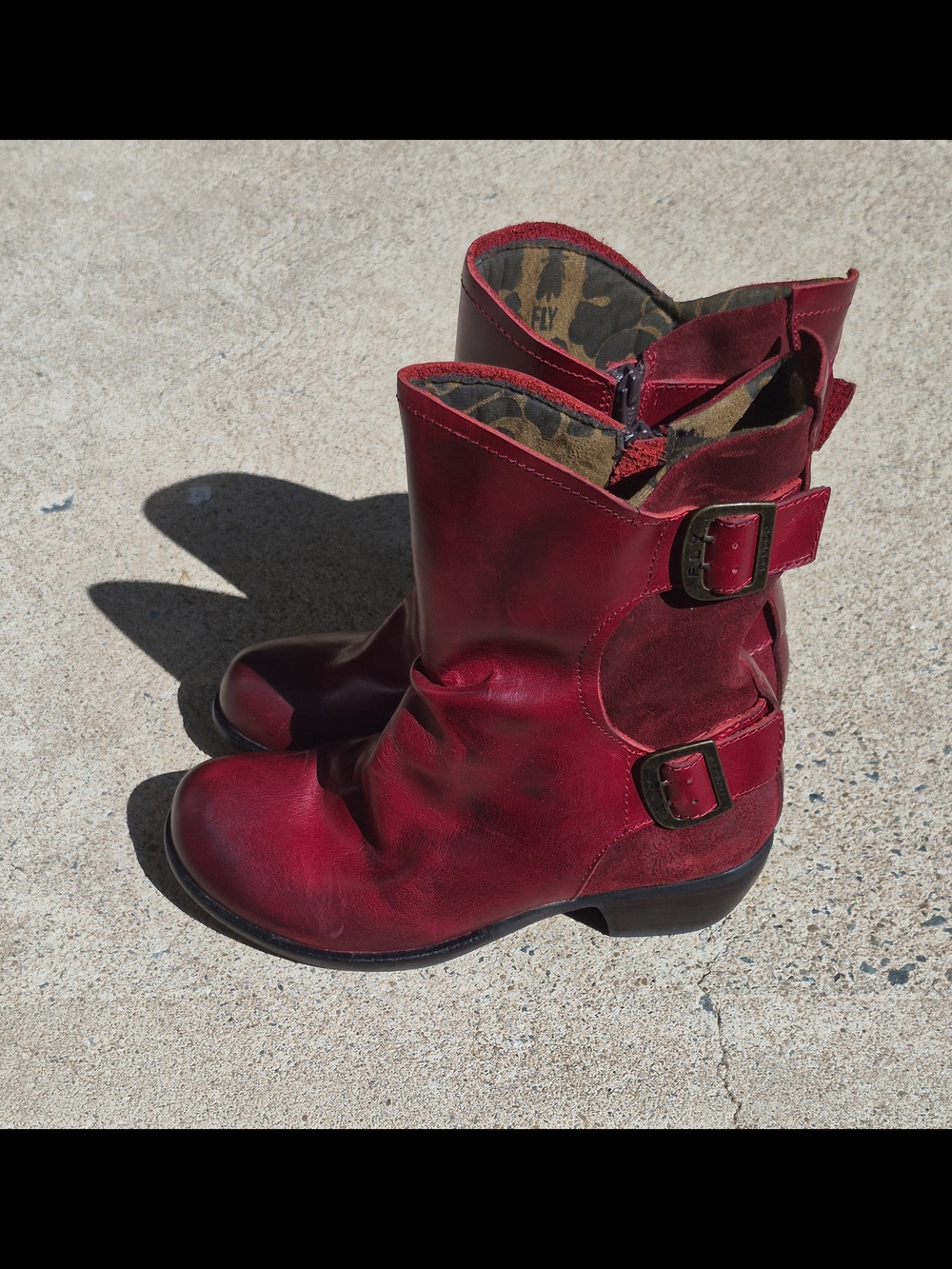 New Women’s Fly London Red Leather and Suede Boots - Picture 4 of 13
